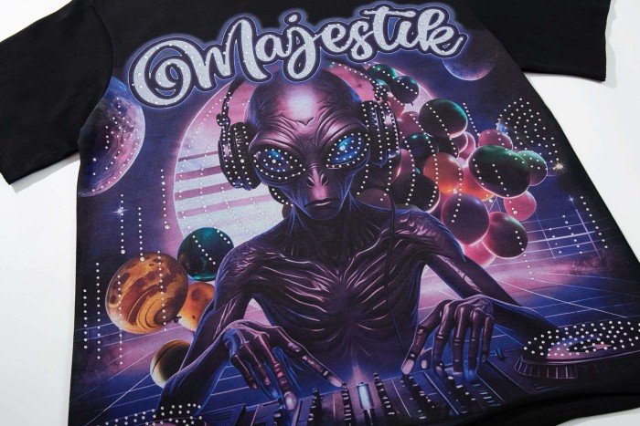 Planet DJ Alien Rhinestone Print Washed Tee 29060784