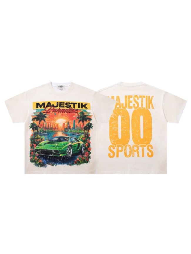 Miami Sunset Sports Car Rhinestone Print Washed Tee 29060732