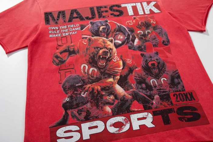 Retro Bears Football Rhinestone Print Washed Tee 29060769