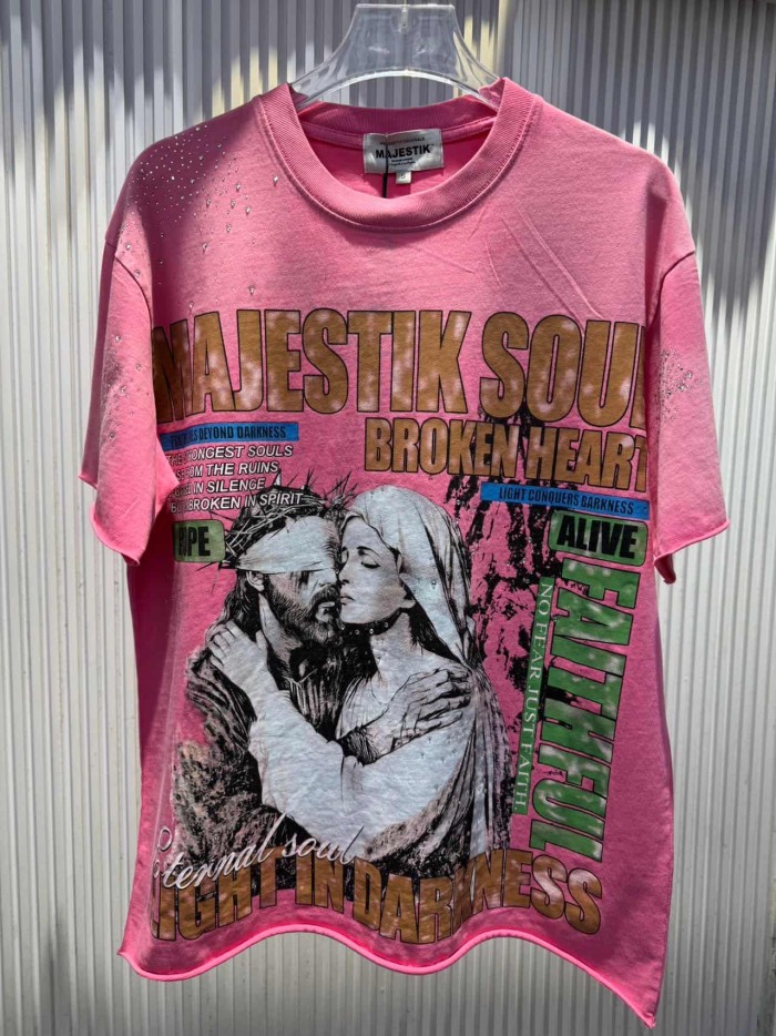 Jesus And Virgin Mary Religious Rhinestone Print Washed Tee 2 colors 29060788