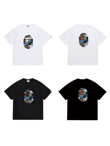 Ape Head Multi-Color Plaid Patchwork Graphic T-shirt 2 colors 29060430