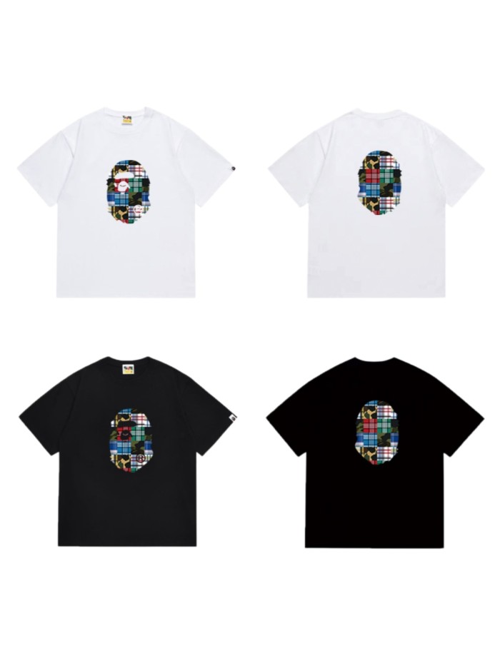 Ape Head Multi-Color Plaid Patchwork Graphic T-shirt 2 colors 29060430