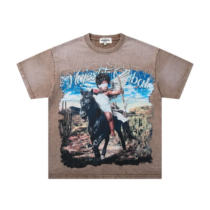 Desert Horse Riding Cupid Rhinestone Print Washed Tee 29060736