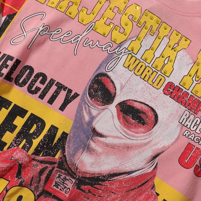 Against The World Racing Rhinestone Print Washed Tee 29060773