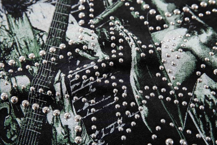 Rock Jesus Pentagram Rhinestone Print Washed Tee 29060726