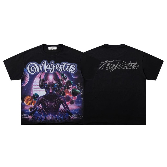 Planet DJ Alien Rhinestone Print Washed Tee 29060784