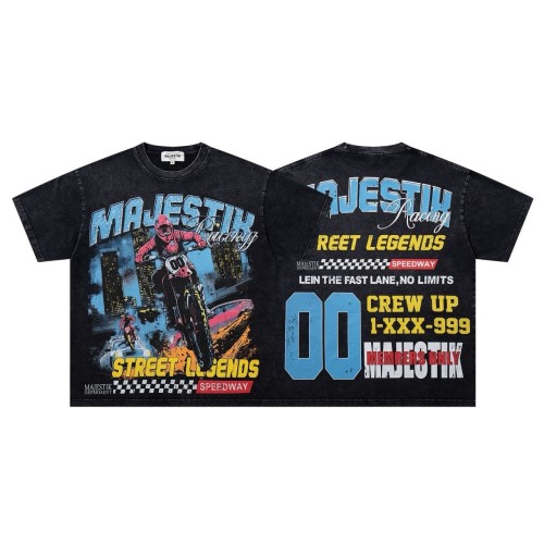 Street Legend Motorcycle Rhinestone Print Washed Tee 29060724