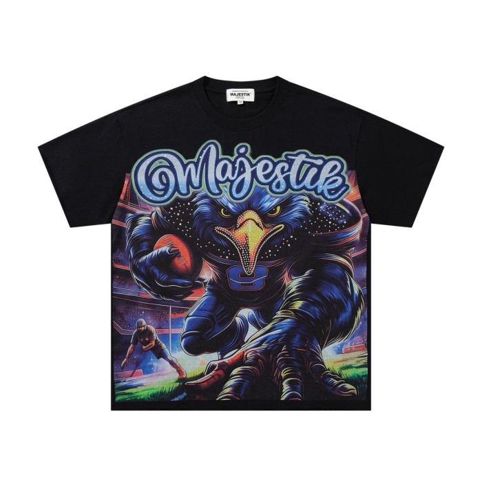 Blue Eagle Football Player No.8 Rhinestone Print Washed Tee 29060778