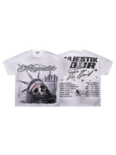 Statue Of Liberty Skull Rhinestone Print Washed Tee 29060727
