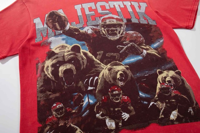 Bears Football Slogan Rhinestone Print Washed Tee 29060772