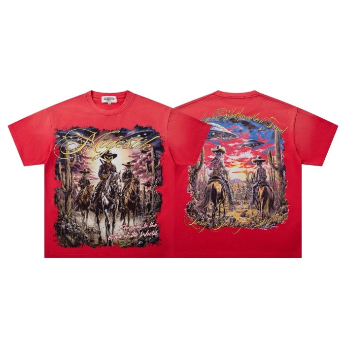 Alien Cowboy UFO Rhinestone Print Washed Tee 29060771