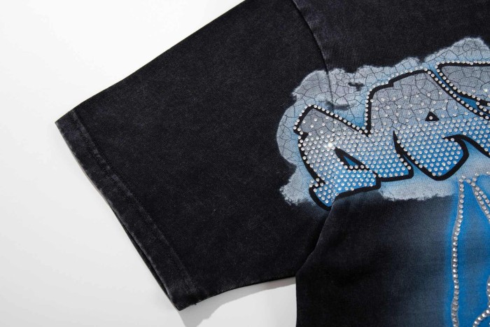Football Catch Moment Rhinestone Print Washed Tee 29060785