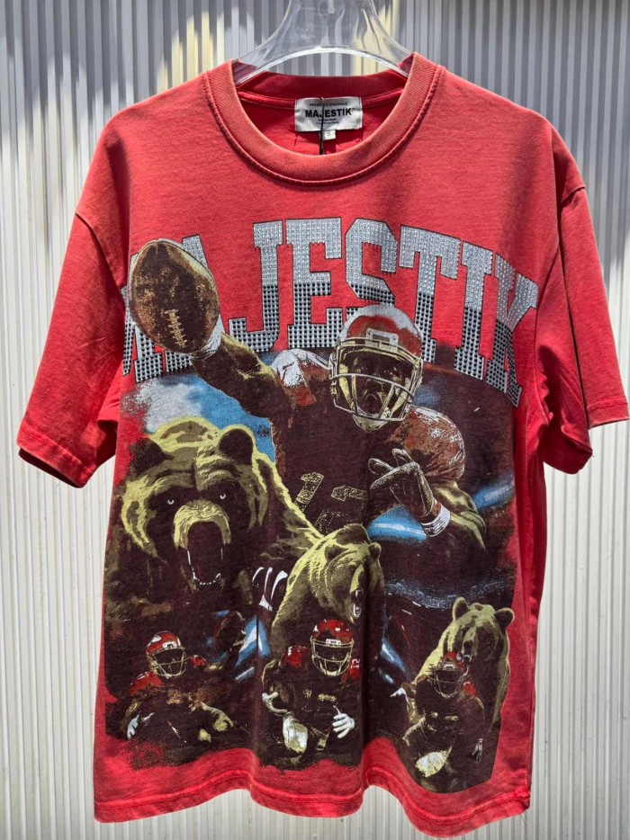 Bears Football Slogan Rhinestone Print Washed Tee 29060772