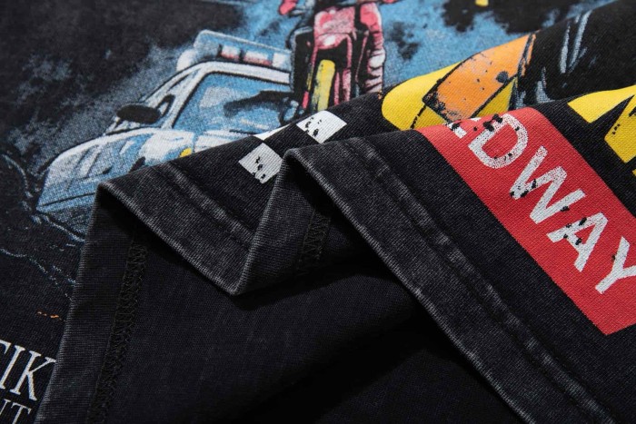 Street Legend Motorcycle Rhinestone Print Washed Tee 29060724