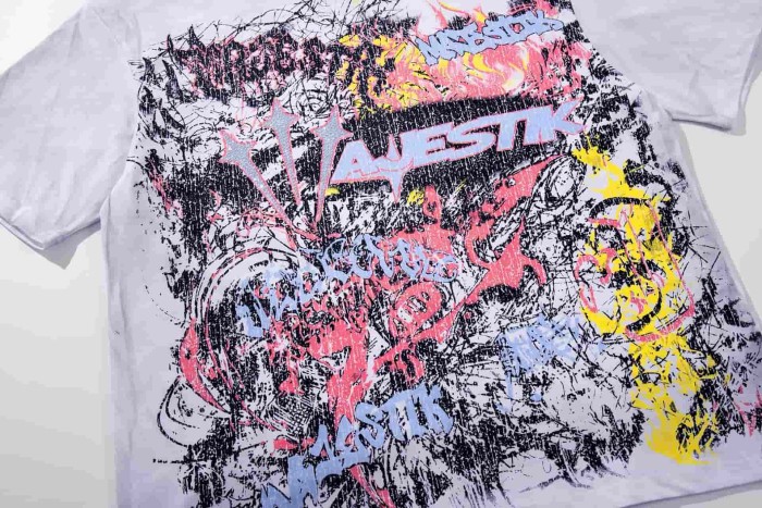 Abstract Graffiti Art Rhinestone Print Washed Tee 29060722