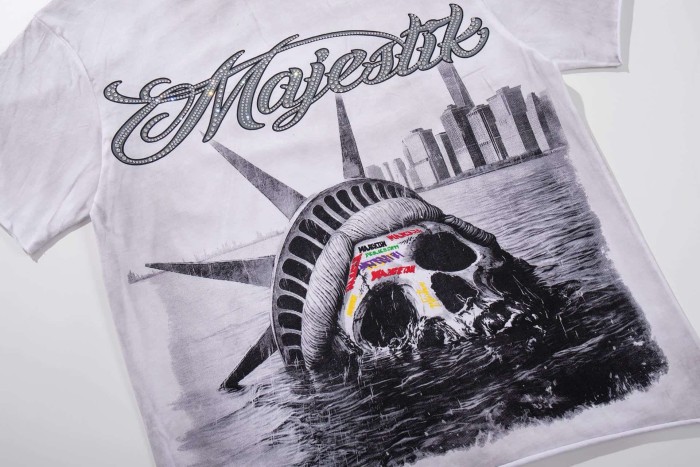 Statue Of Liberty Skull Rhinestone Print Washed Tee 29060727