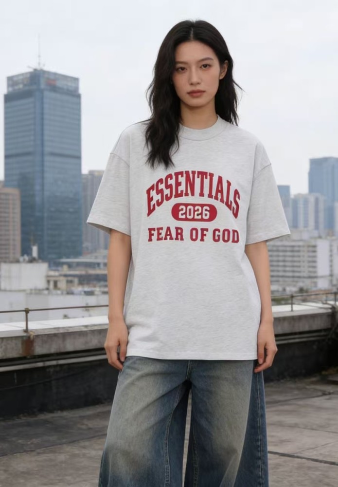 Curved vintage letter heather gray loose drop shoulder short-sleeved T-shirt 29060594