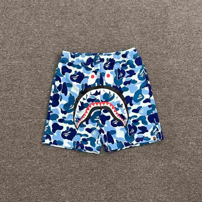 Blue Camouflage All-over Shark Print Casual Cotton Shorts 29060826