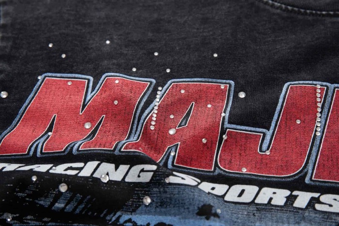 Break Red Line Racing Slogan Rhinestone Print Washed Tee 29060737