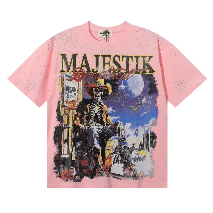 Night Cowboy Skull Rhinestone Print Washed Tee 29060719