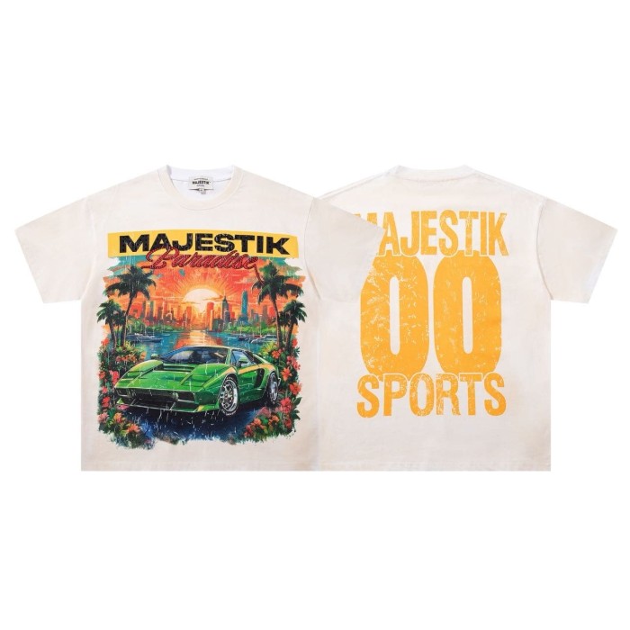 Miami Sunset Sports Car Rhinestone Print Washed Tee 29060732