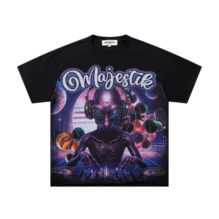 Planet DJ Alien Rhinestone Print Washed Tee 29060784