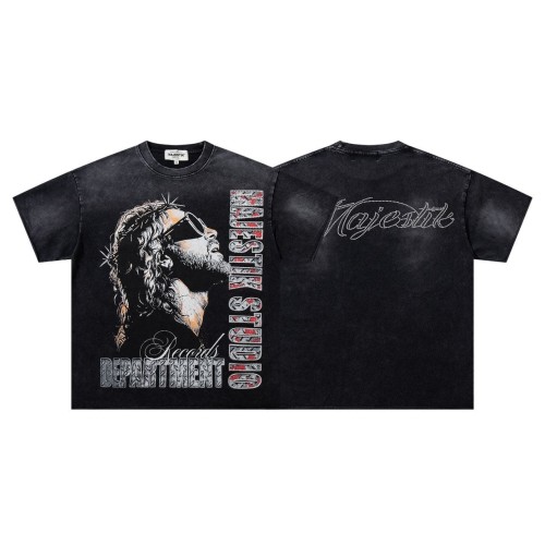 Sunglasses Hip Hop Jesus Rhinestone Print Washed Tee 29060733