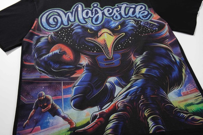 Blue Eagle Football Player No.8 Rhinestone Print Washed Tee 29060778
