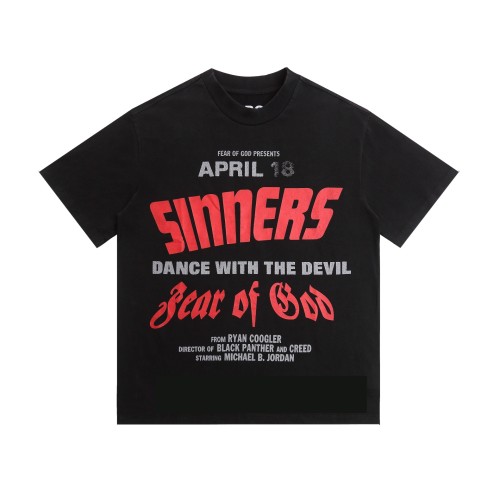 Movie theme slogan T-shirt with small high collar, loose shoulder, and short sleeve 29060492