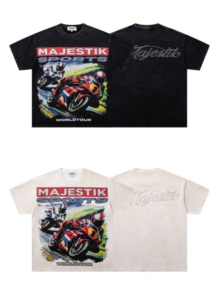 Retro Motorcycle Event Rhinestone Print Washed Tee 2 colors 29060730
