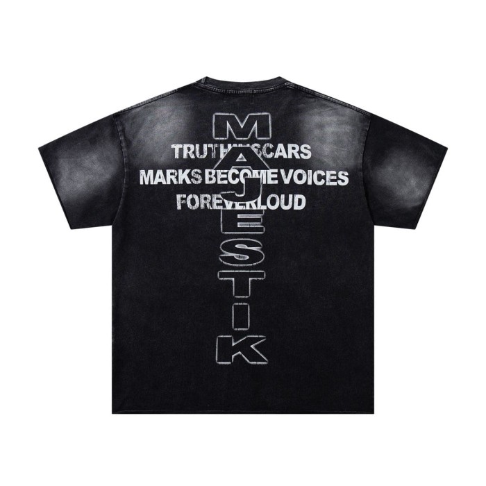 Religious Text Collage Slogan Rhinestone Print Washed Tee 29060739
