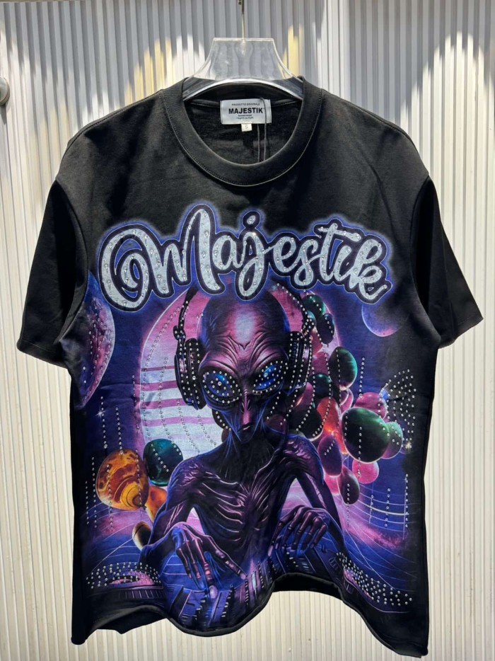 Planet DJ Alien Rhinestone Print Washed Tee 29060784
