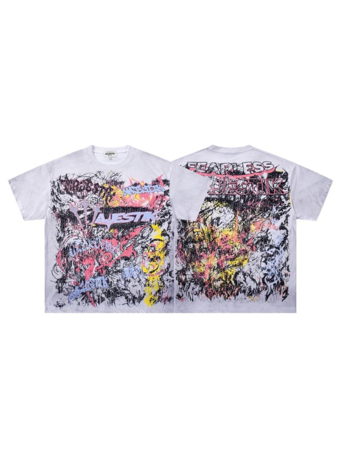 Abstract Graffiti Art Rhinestone Print Washed Tee 29060722