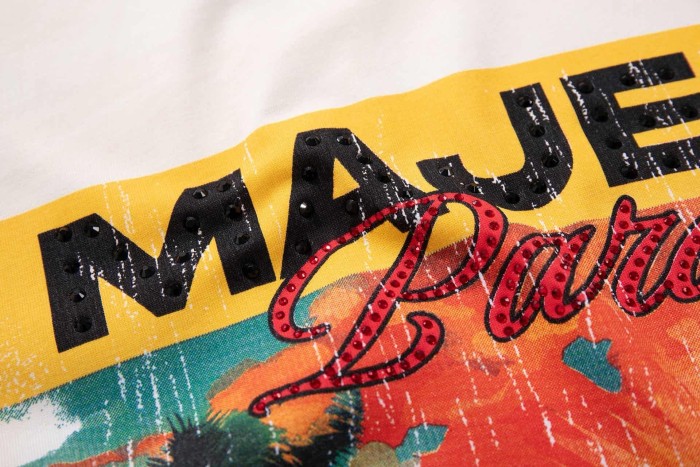 Miami Sunset Sports Car Rhinestone Print Washed Tee 29060732