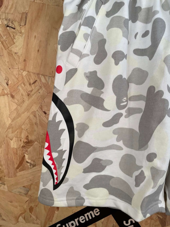 1:1 quality version White Grey Camouflage Shark Print Drawstring Cotton Casual Shorts 29060761