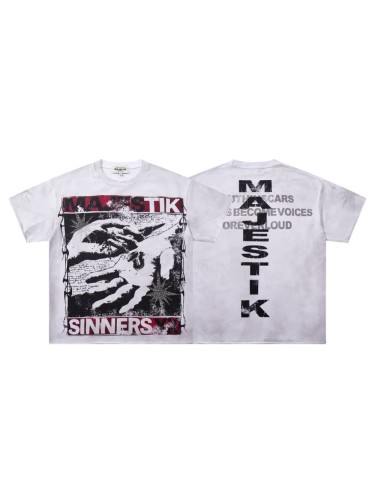 Sinner Series Double Hands Rhinestone Print Washed Tee 29060740