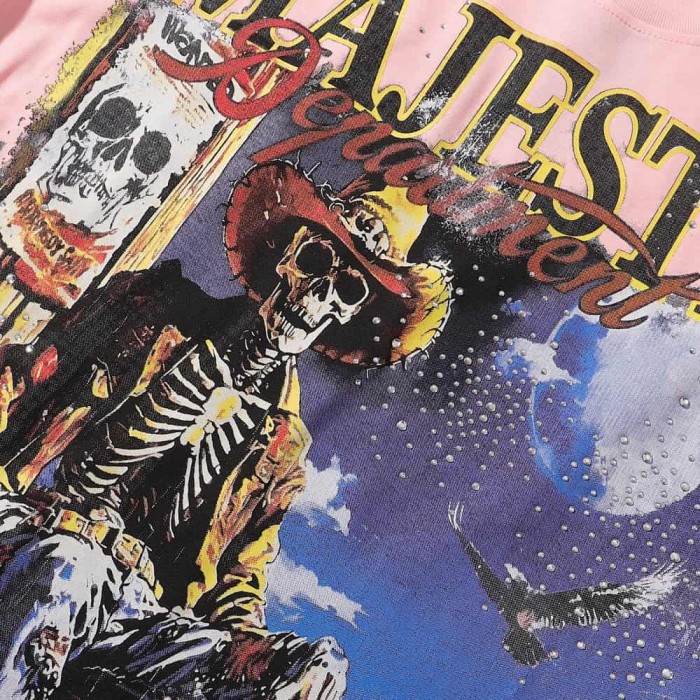 Night Cowboy Skull Rhinestone Print Washed Tee 29060719