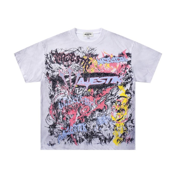 Abstract Graffiti Art Rhinestone Print Washed Tee 29060722