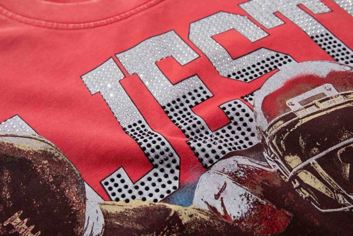 Bears Football Slogan Rhinestone Print Washed Tee 29060772