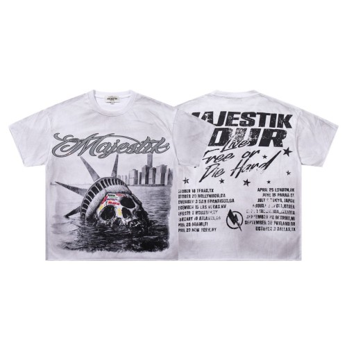 Statue Of Liberty Skull Rhinestone Print Washed Tee 29060727
