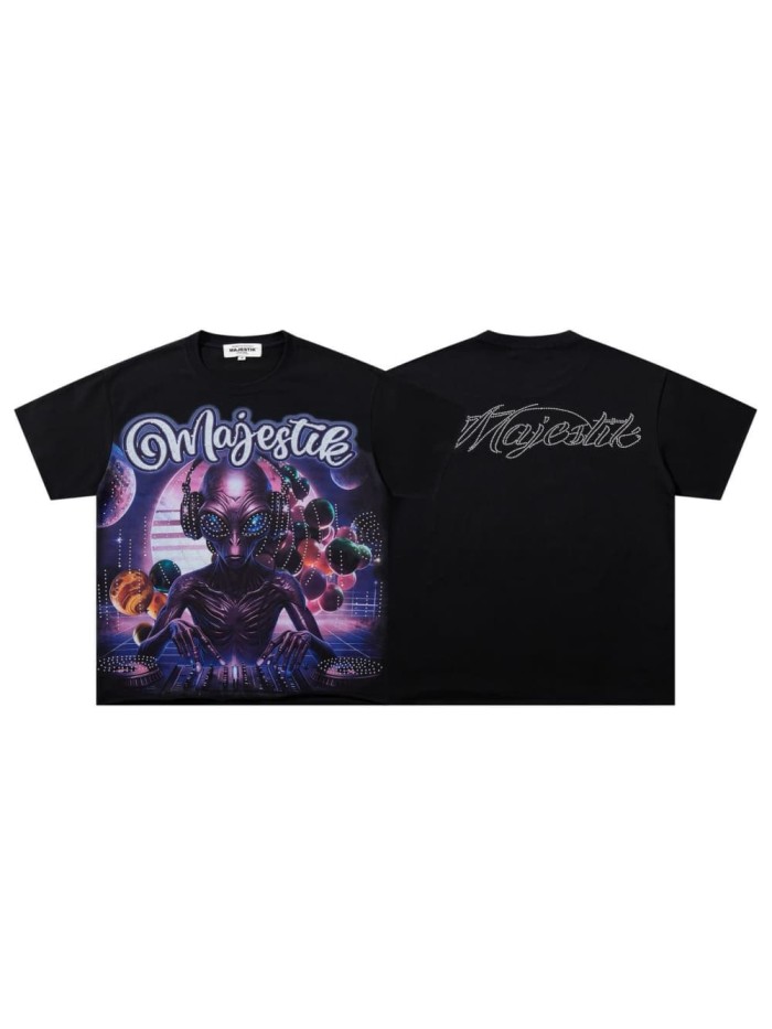 Planet DJ Alien Rhinestone Print Washed Tee 29060784