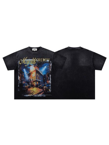 Urban Fire Scene Rhinestone Print Washed Tee 29060721