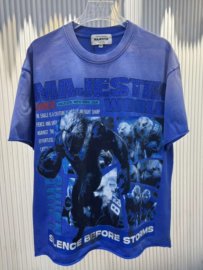 Silence Before The Storm Slogan Rhinestone Print Washed Tee 29060729