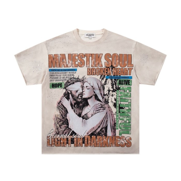 Jesus And Virgin Mary Religious Rhinestone Print Washed Tee 2 colors 29060788
