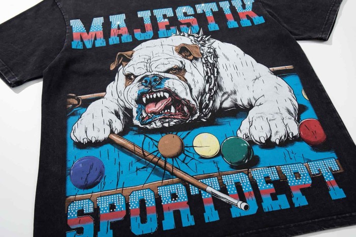 Billiards Aesthetic Bulldog Rhinestone Print Washed Tee 2 colors 29060725