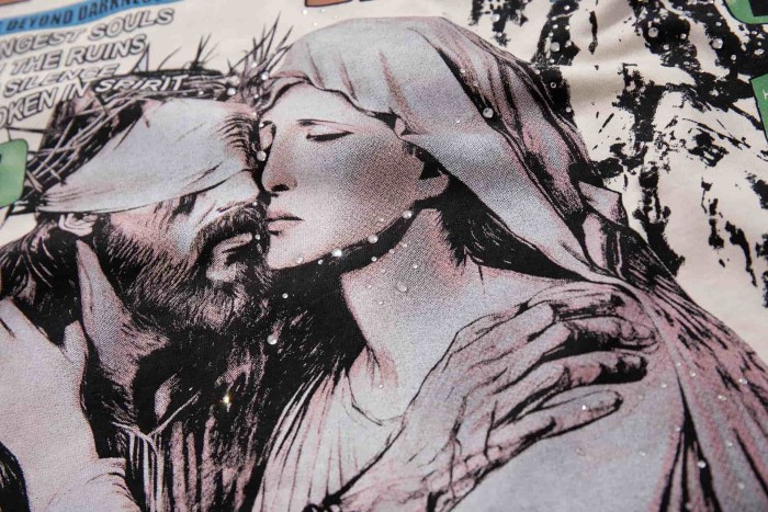 Jesus And Virgin Mary Religious Rhinestone Print Washed Tee 2 colors 29060788