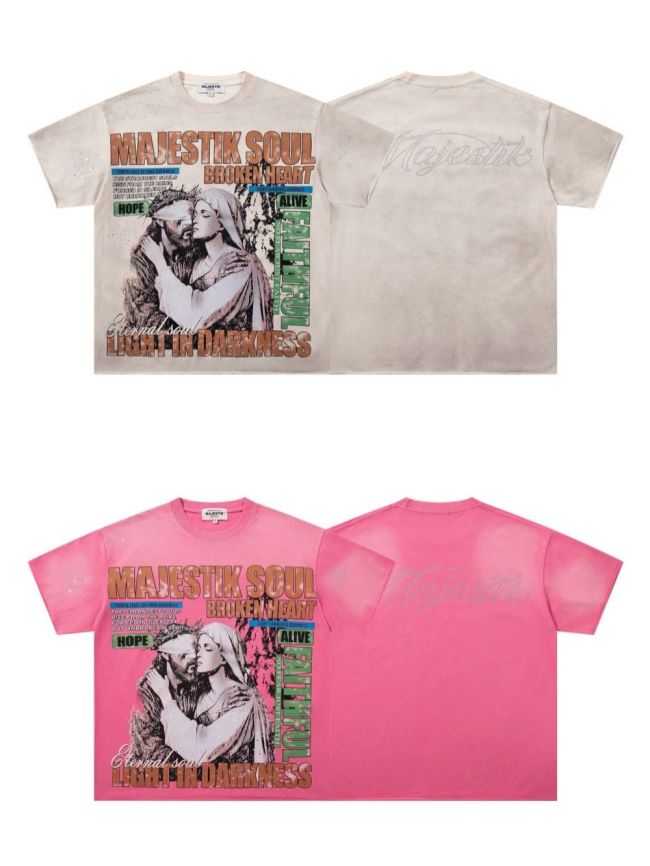 Jesus And Virgin Mary Religious Rhinestone Print Washed Tee 2 colors 29060788