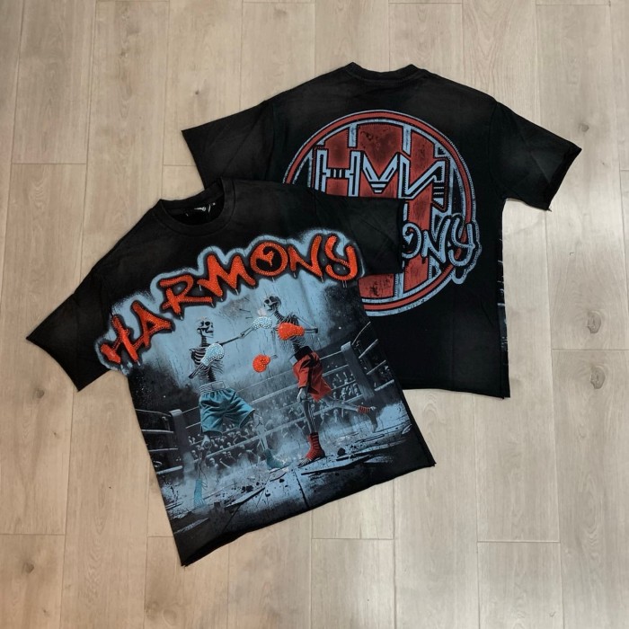 Skeleton Boxing Ring Rhinestone Print Washed Tee 29066076