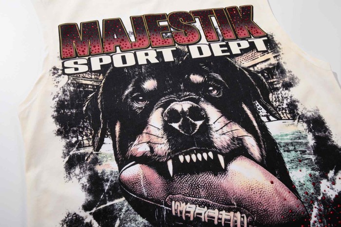 Rottweiler Rugby Rhinestone Print Washed Sleeveless Tee 29065104