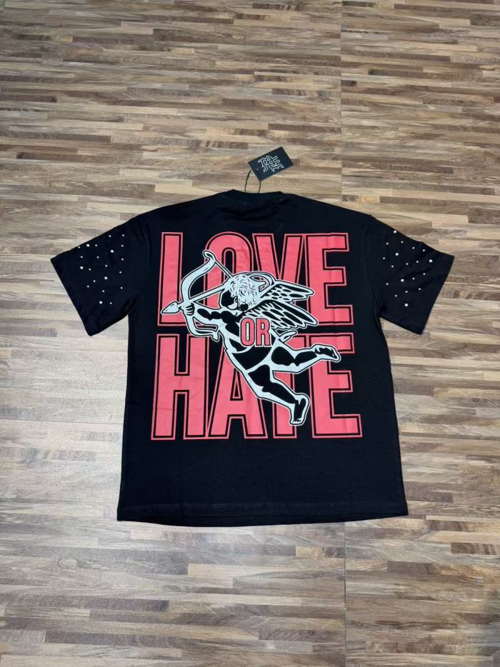 Double-sided wear love and hate Cupid rivet large logo high street lazy style T-shirt 29065224